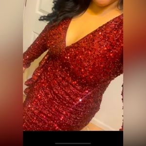Beautiful sequence embroidered burgandy/hot red dress. Slit on the side.